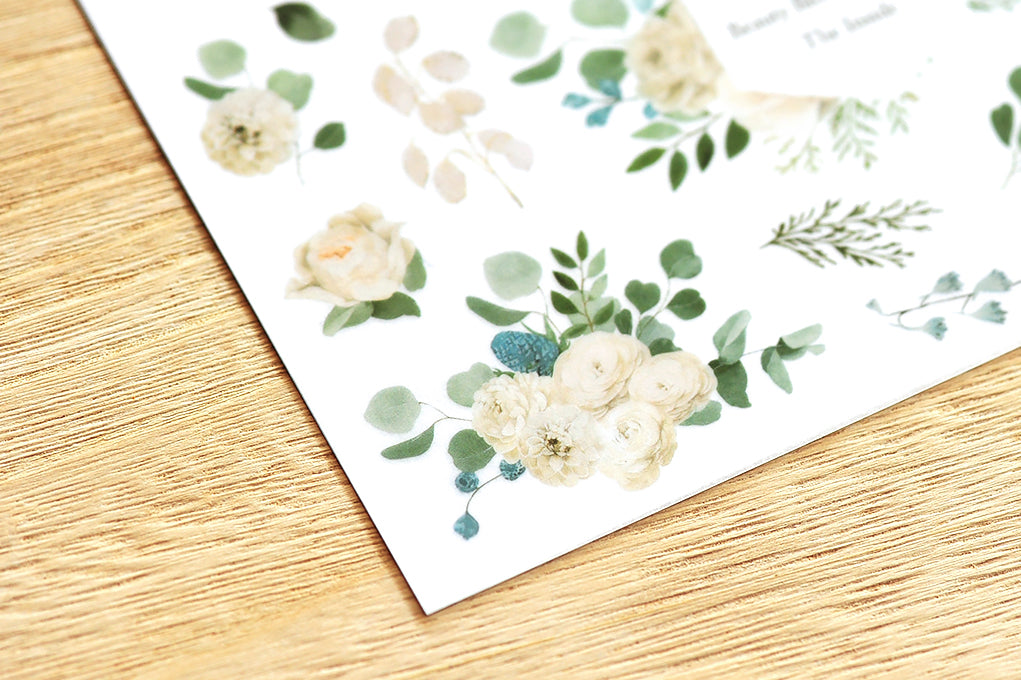 MU Print-On Stickers No.169: White Bouquet Flowers, 2 designs/packet
