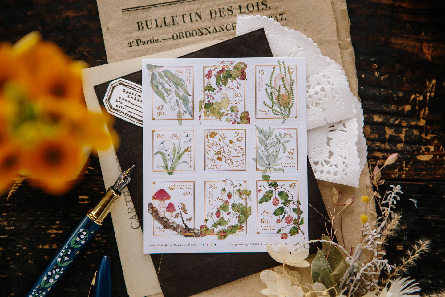 OURS Wild Wreath 2 Stamp-Style Gold Foil Sticker Pack