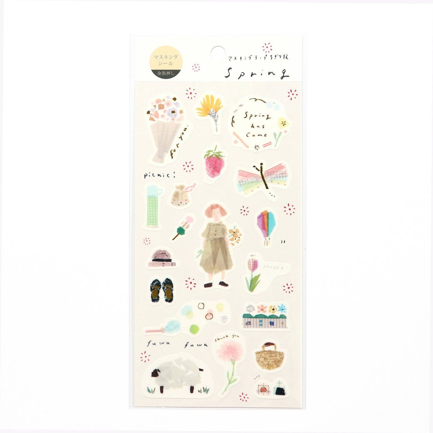 Saien x Miki Tamura Washi Art Gold Foil Sticker Sheet - Spring, 1 PC