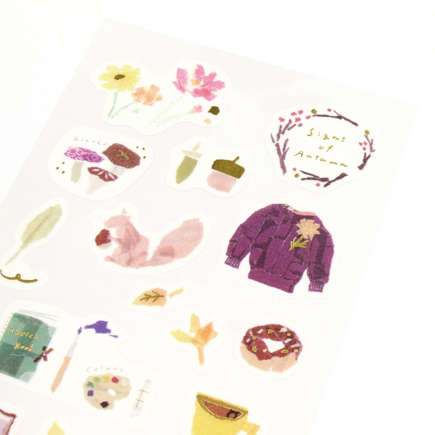 Saien x Miki Tamura Washi Art Gold Foil Sticker Sheet - Autumn, 1 PC