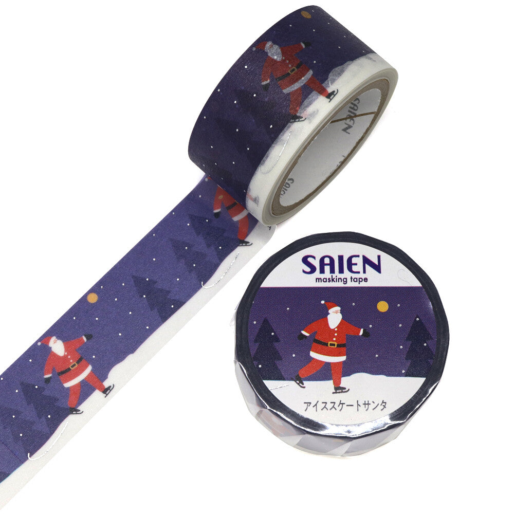 Saien Ice Skating Santa Silver Foil Washi Tape, 20mm