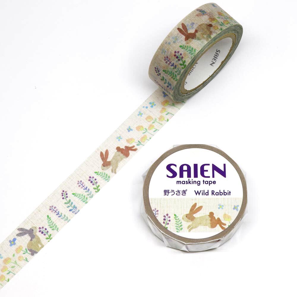 Saien Wild Bunny Watercolor-style Washi Tape, 15mm