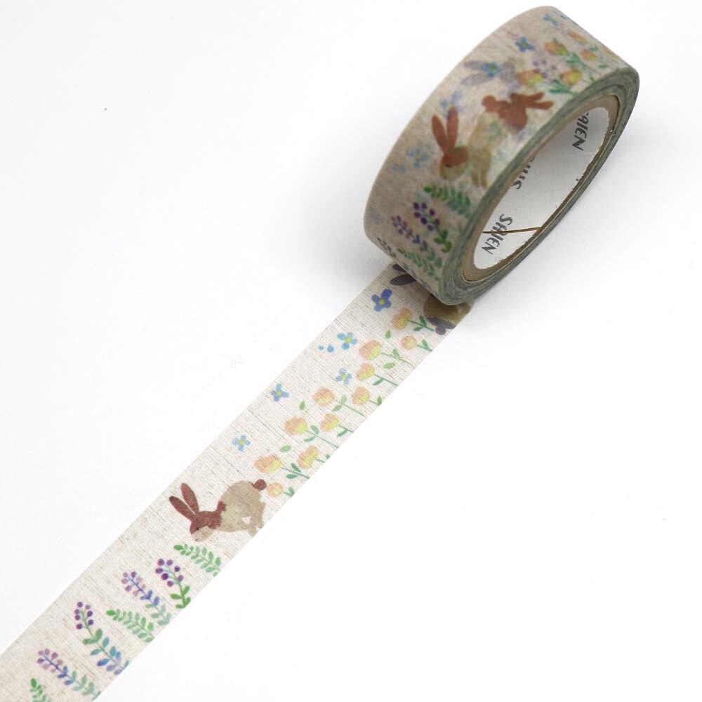 Saien Wild Bunny Watercolor-style Washi Tape, 15mm