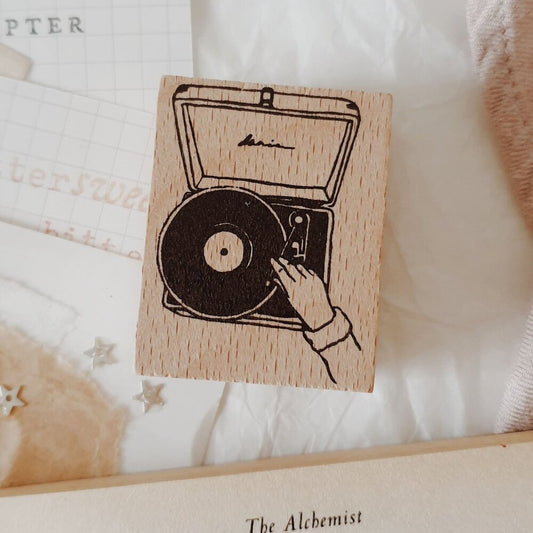 Yeon Charm Turntable Rubber Stamp, Vinyl Record Player Wooden Stamp, 1 pc
