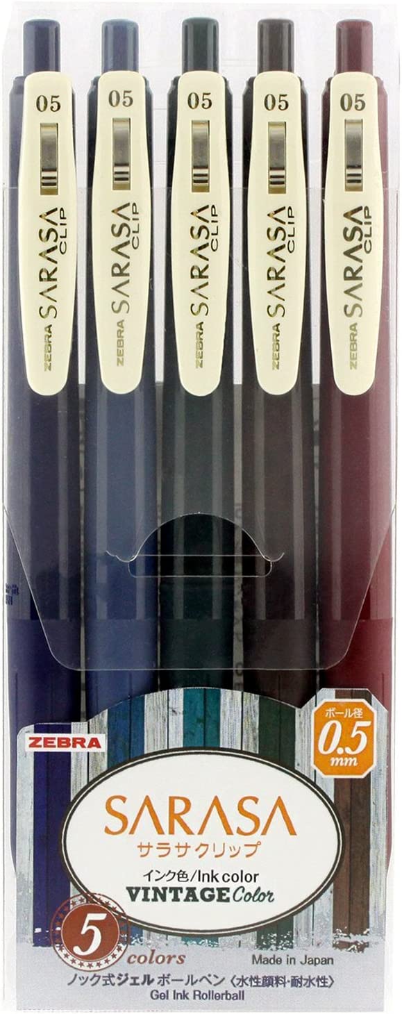 Zebra Sarasa Vintage Click Gel Pen Set, 0.5mm, 5 pc/set