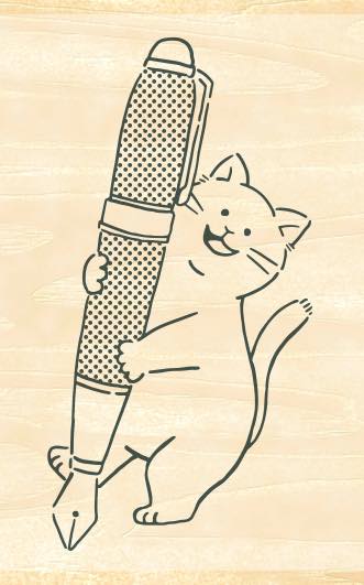 Beverly Ink's Companion Rubber Stamp - Cat and Fountain Pen