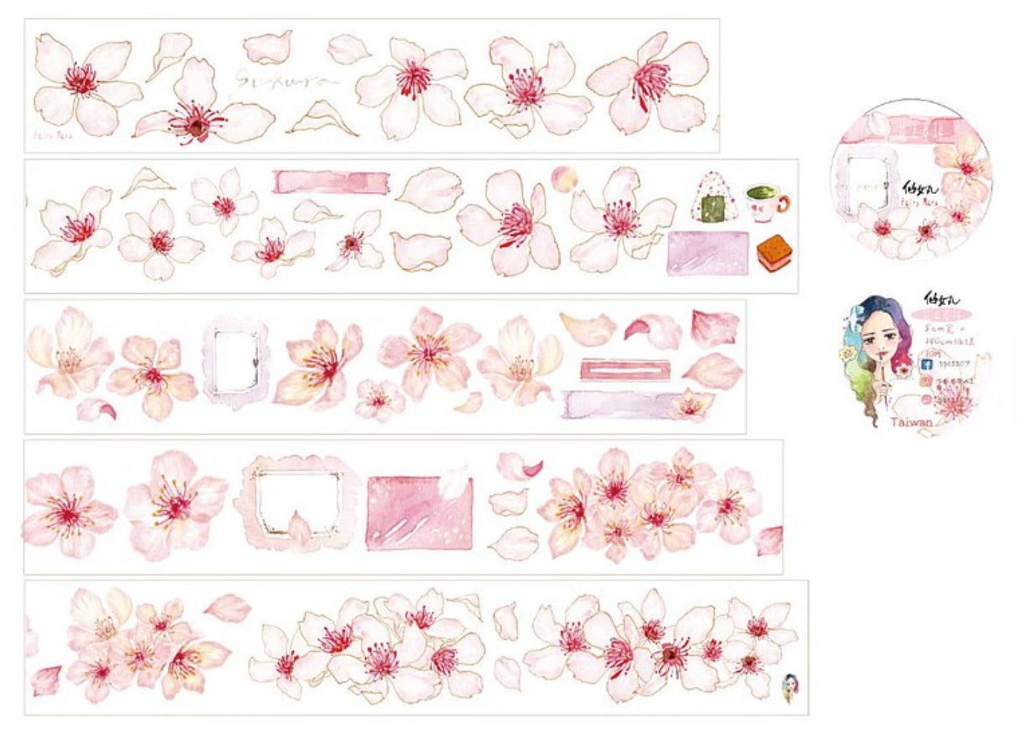 Fairy Maru (Fairy Ball) Floral Roll 14 Washi Tape, 50mm