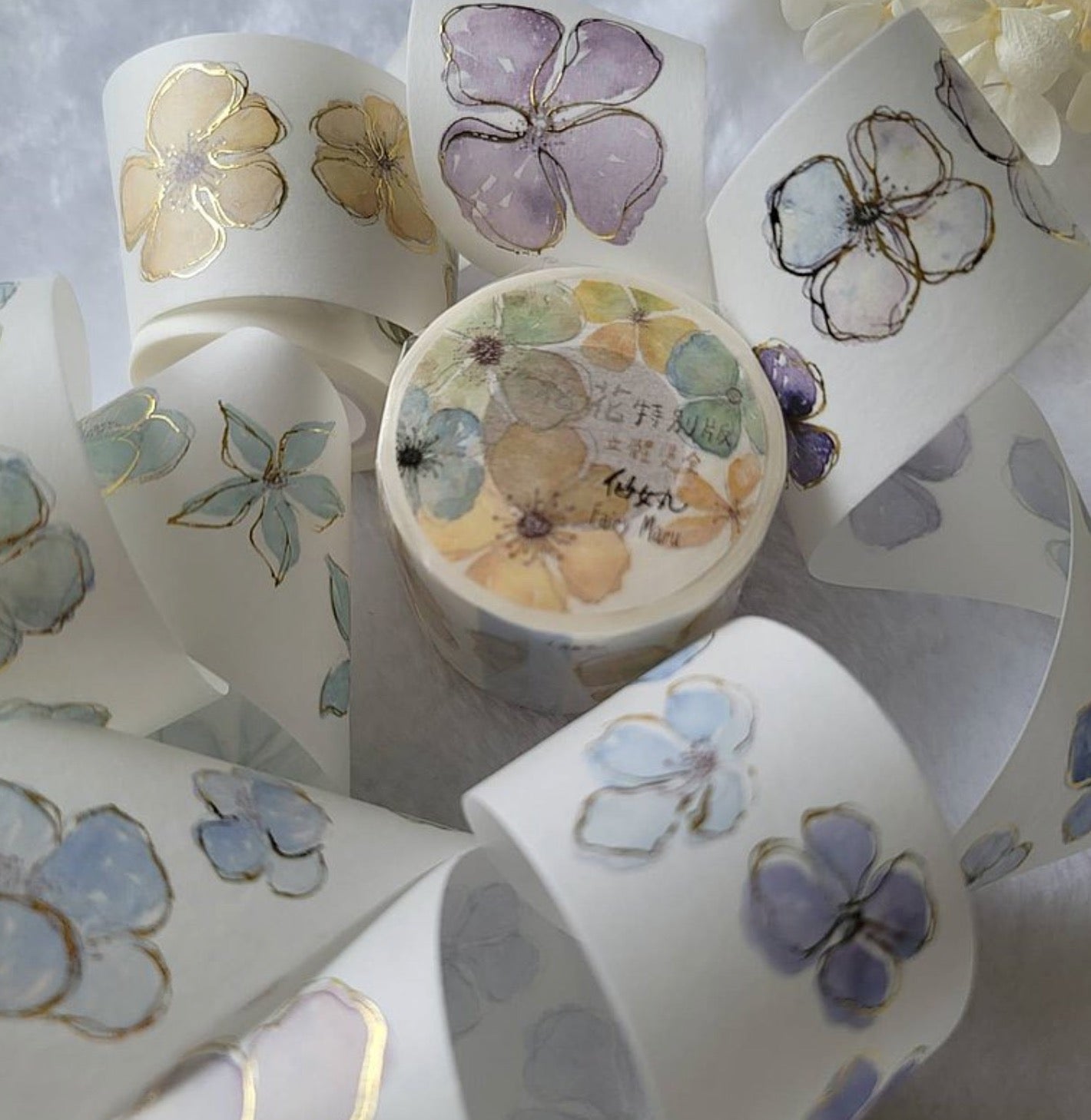 Fairy Maru (Fairy Ball) Flowers Special Edition Washi Tape, with Gold Foil Embossed, 40mm