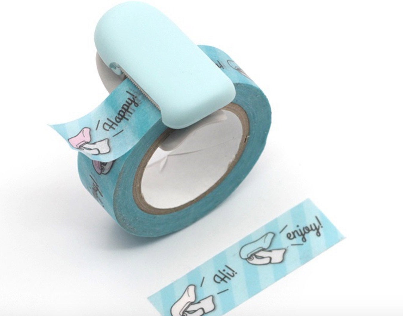 A blue washi cutter clamps on a blue washi tape cutter themed washi tape