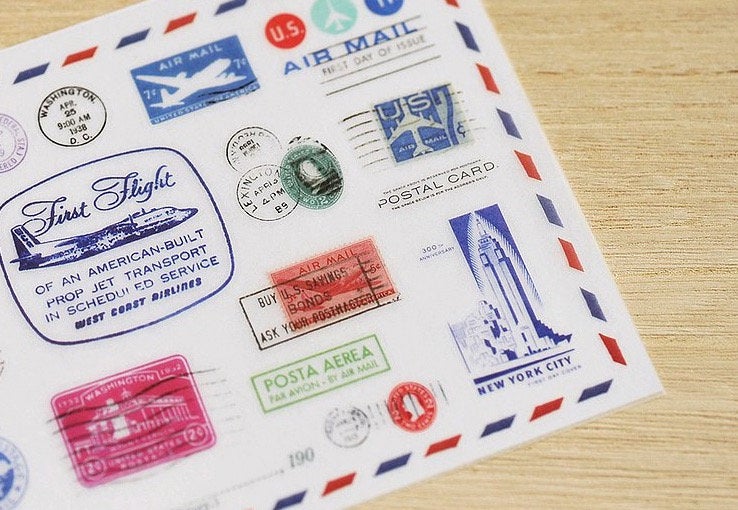 MU Print-On Stickers No.130: Air Mail Postmarks, 2 designs/packet