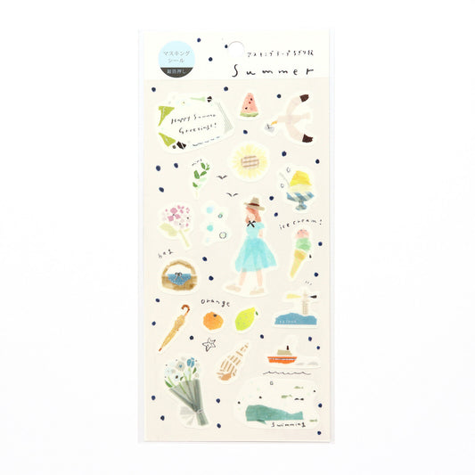 Saien x Miki Tamura Washi Art Silver Foil Sticker Sheet - Summer, 1 PC