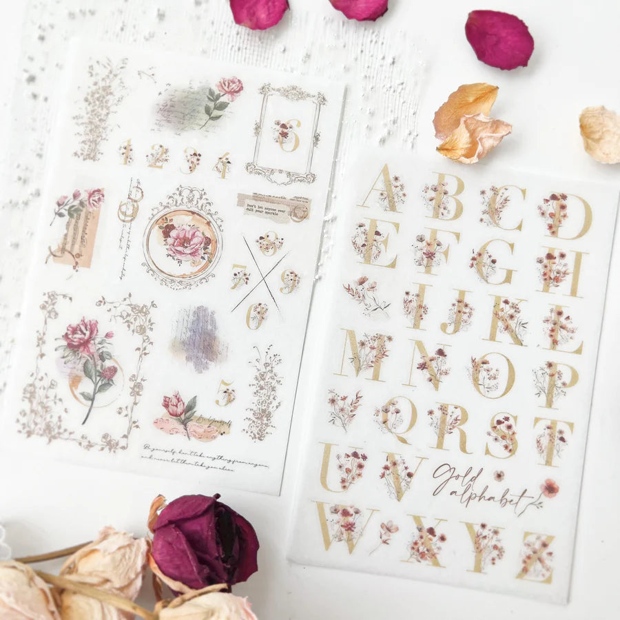 Journal Pages Print-On Stickers - Golden Alphabet & Numbers