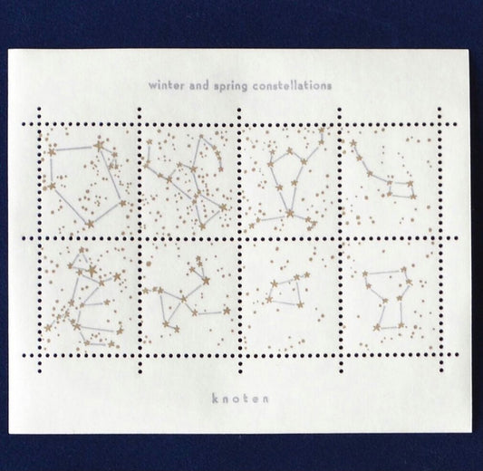 a product photo of knoten letterpress stamp-style sticker for winter and spring constellations