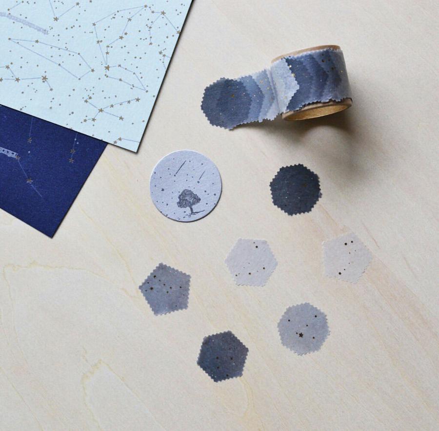 Top view of the grey tone of knoten constellation of animals washi tape seal