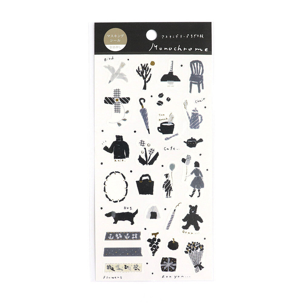 Saien x Miki Tamura Washi Art Gold Foil Sticker Sheet - Monochrome